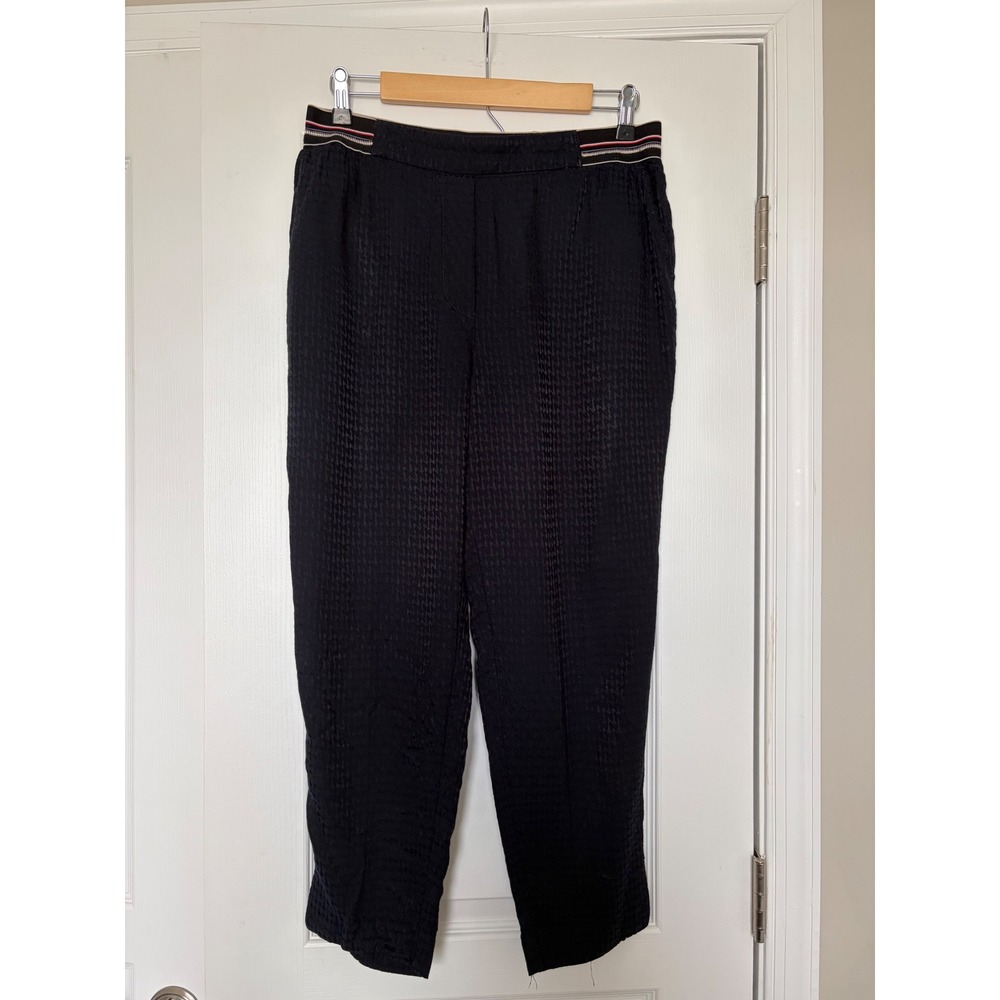 Anthropologie Essential Pull On Trouser Navy Blue Houndstooth Jacquard Size M